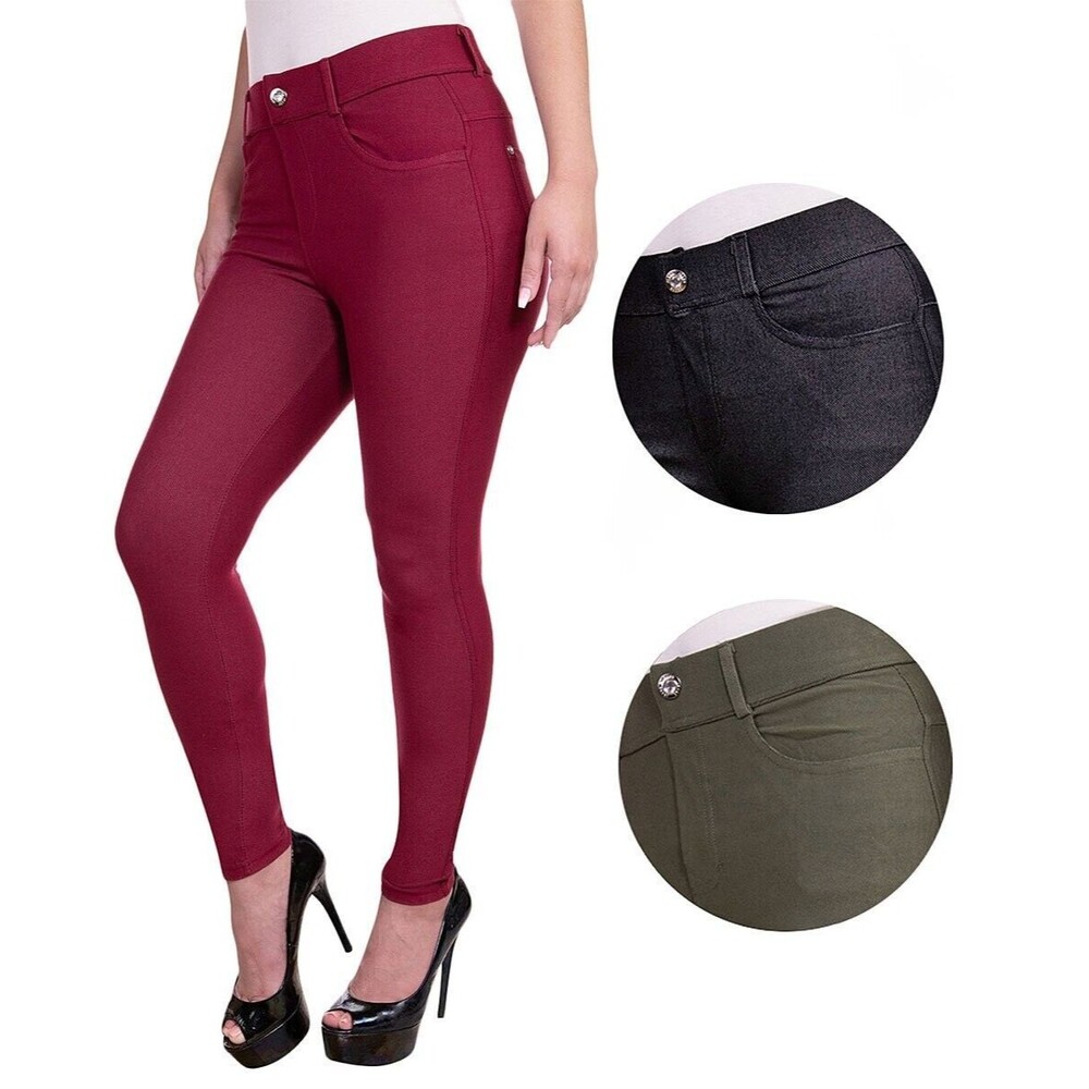 SBS Basics Jeggings 3-PK Set Burgundy, Army Green & Black Five-Pocket S/M